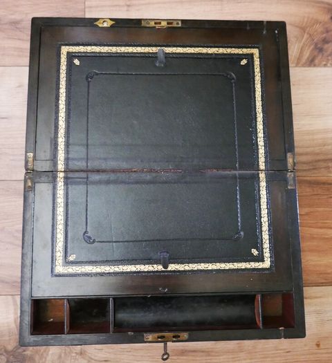 Antique Victorian  Brass Bounded Writing Box (WITH A KEY) 16" X 9" X 6,5"
