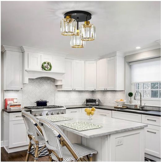 Brand New Modern 3-Light Crystal Ceiling Lamp Vintage Design - Black Gold
