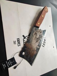Wild and Bold: Black Blade Cleaver Knife with Buffalo Engraving By Di'Casteel