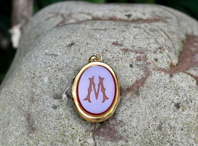 Antique Victorian Carnelian Locket Pendant 'M'