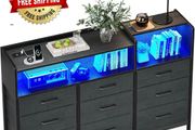 Black Chest of Drawers Bedroom, 9 Fabric Drawers, 130 x 30 x 97cm