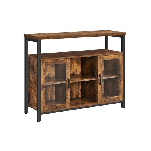 Sideboard with glass doors Sideboard Kitchen Cabinet Storage with 2 Clear Glass Doors Adjustable Shelves Kitchen Dining Room 100 x 35 x 80 cm Industrial Style Vintage Brown/Black