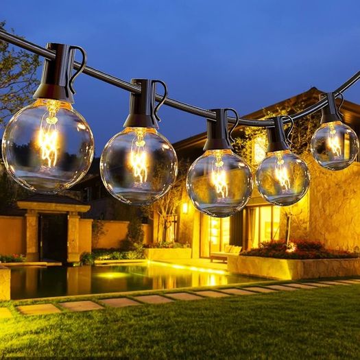 Outdoor Lights Mains Powered, 31FT/9.5M Garden Lights, 25+4(Spare) Bulbs Outdoor String Lights, Waterproof Festoon Lights Outdoor, Outside Lights for Garden Christmas Gazebo Party
