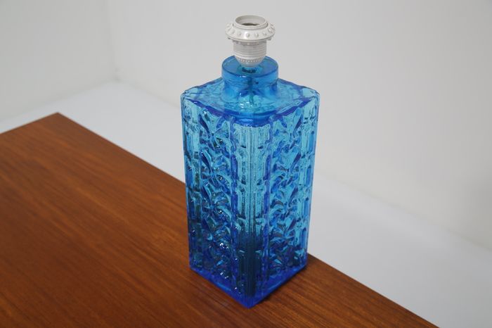 Vintage Swedish Blue Glass Table Lamp, 1960s.