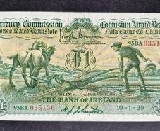 Excellent Ireland 1939 Banknote 1 Pound Ploughman The Bank Of Ireland