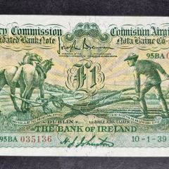 Excellent Ireland 1939 Banknote 1 Pound Ploughman The Bank Of Ireland
