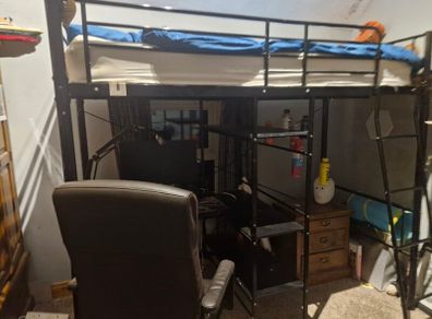 vidaXL Bunk Bed with Table without Mattress Black Metal 90x200 cm