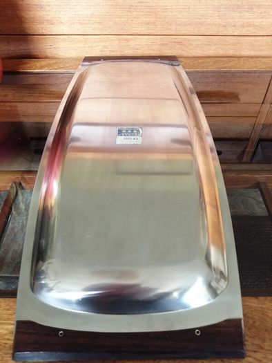 Vintage DKF Lundtofte Danish Stainless Steel Serving Dish Teak Handles
