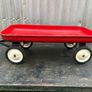 Vintage little tin red pull along wagon. c1960 Image 5