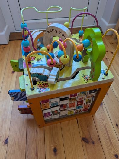 zany zoo wooden activity cube