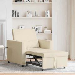 Single Sofa Bed Reclining Cream 90 x 165 x 87 cm Fabric