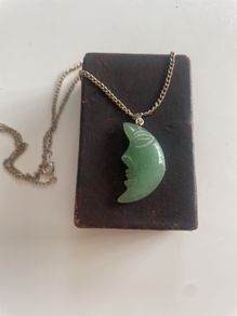 Vintage Carved Man in The Moon Necklace