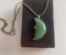 Vintage Carved Man in The Moon Necklace