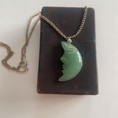 Vintage Carved Man in The Moon Necklace