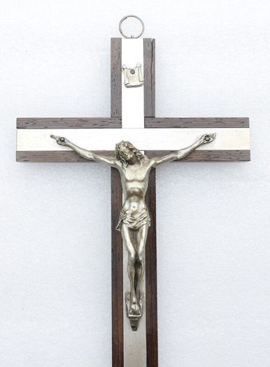 Vintage 10" Italian Wooden Wall Crucifix with Silver Corpus
