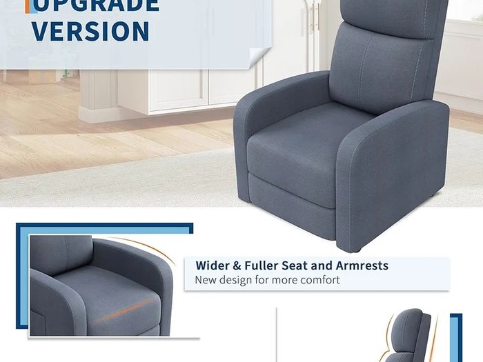 Recliner Armchair for Adults, Hand Push Fabric Recliner Armchair with Adjustable Leg Rest, High-Density Padding & Side Pocket - PU Leather Sofa Lounge Home Living Room