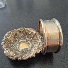 Sterling Silver Pin Dish and a Birmingham Silver Napkin Ring