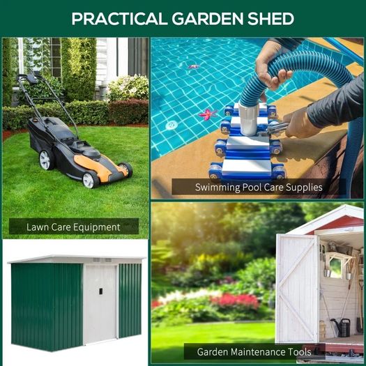 NEWS SALE 9ft x 4ft Corrugated Garden Metal Storage Shed Outdoor Equipment Tool Box with Foundation Ventilation & Doors FREE SHIPPING