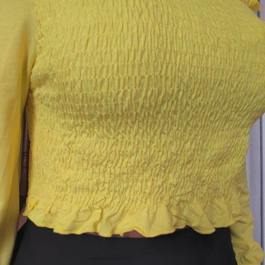 Yellow open Shoulder cropped top