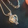 18k White Gold Plated Heart-cage Pearl Pendant Snake Chain Image 3