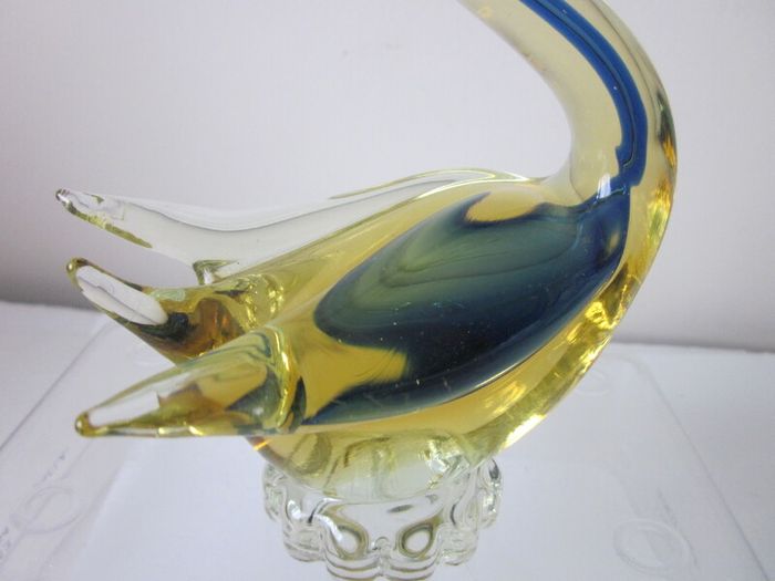 Murano / Venetian Blue & Amber  Sommerso Glass Swan / Duck Figurine