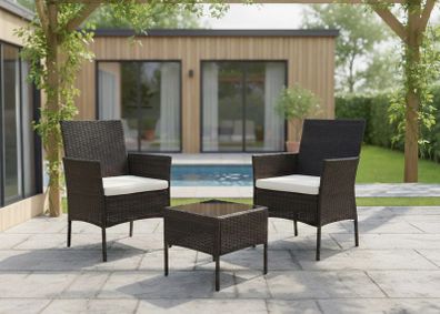 SummerBreeze 3-Piece Garden Set Patio Table & 2 Armchairs Outdoor Furniture Black & Brown