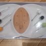 Delphi Pottery Co.Mayo Vintage Serving Dish with Wooden Insert & 6 Serving Forks Image 2