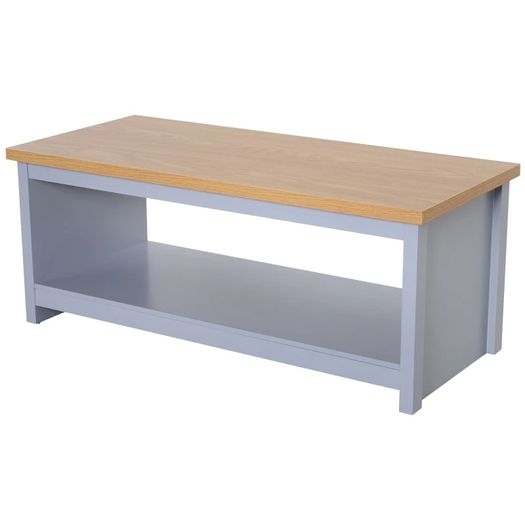 Coffee Table, 2-tier Centre Table with Storage Shelf and Wood Grain Tabletop, Rustic Living Room Table, Grey