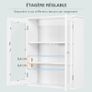 Bathroom wall cabinet, bathroom wall unit with 2 glass doors, adjustable shelf, 55x20x65cm, white Image 5