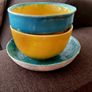 Handmade Studio Pottery Bowl & Dish Set - Turquoise & Yellow Image 9