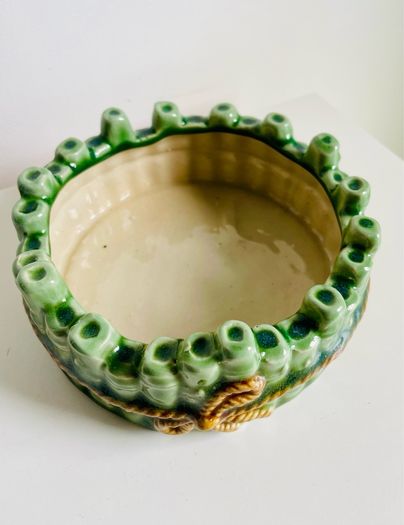 Vintage Green Bamboo Ceramic Serving Dish Decorative Leaf Plate