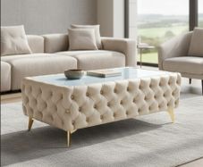 Chester Lux Premium Eco Leather Coffee Table  123 cm (Cream)
