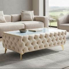 Chester Lux Premium Eco Leather Coffee Table  123 cm (Cream)