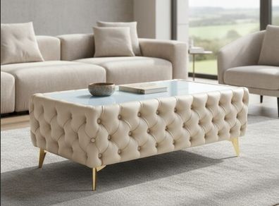 Chester Lux Premium Eco Leather Coffee Table  123 cm (Cream)