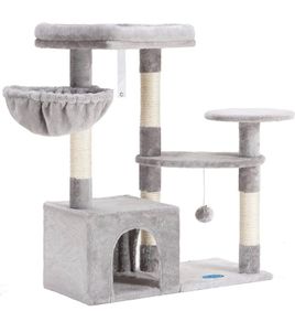 Cat Tree with Sisal Scratching Posts, Multi-Level Cat Tower, Cat climbing frame with large platform, basket MULTIPLE COLOURS (FREE POSTAGE)
