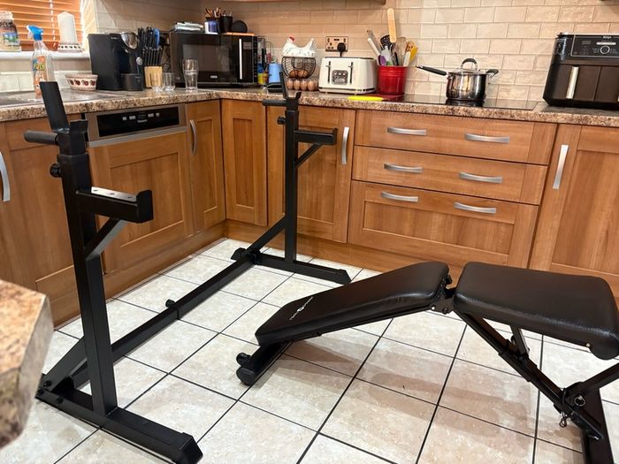 Gym Weightlifting Bundle, Great Value! Metal Weights, Squat Rack, Weight Bench, Bars, Mats + More!