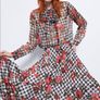 Zara Multicoloured Houndstooth & Floral Print Pleated Flowing Midi Skirt  Xs Image 2