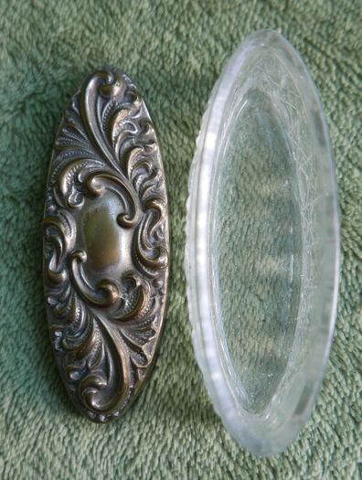 Antique Edwardian Glass Trinket Dish Silver Plate Embossed Lid