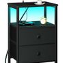Bedside Table with LED Light, Small Side Table with Charging Station Image 9