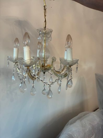 Stunning Gold candelabra chandelier with hanging crystal accents