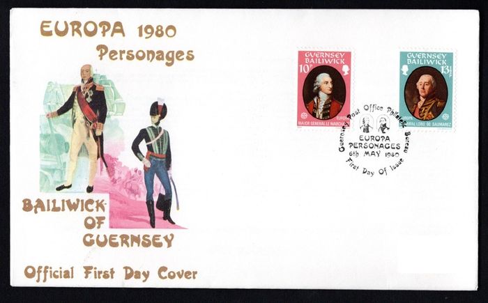 1980 Guernsey Europa Personalities Commemorative Stamps Addressed First Day Cover (FDC)