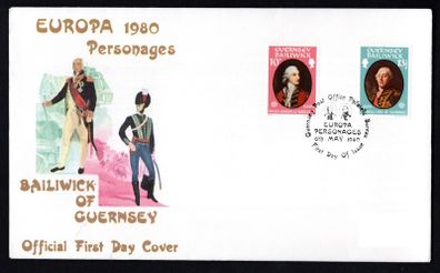 1980 Guernsey Europa Personalities Commemorative Stamps Addressed First Day Cover (FDC)
