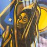 Vintage Framed Fantasy Painting of Mystical Figure With Book, Gecko & Moon Image 2