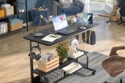 Standing Desk with Power Outlets &amp; USB, Height Adjustable Desk (70-104cm) on Wheels, Small Portable Computer Desk for Home Office, Slim C-Shaped Study Table &amp; Mobile Bedside Laptop Desk Black