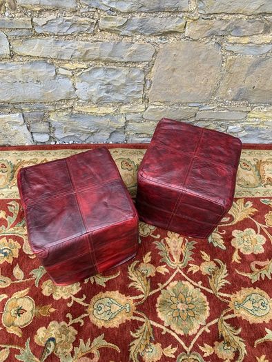 Pair of Oxblood Leather Cube Footstools.