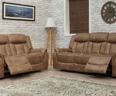 Luxury Tan & Grey Suede Recliner Sofa Set