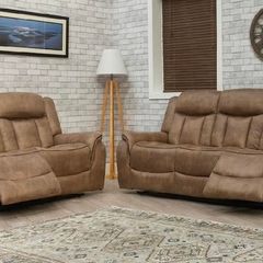 Luxury Tan & Grey Suede Recliner Sofa Set