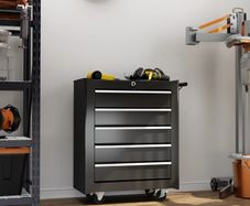 5-Drawer Tool Chest with Wheels, Steel Lockable Tool Storage Cabinet with Handle, 2 Keys for Garage, Workshop, Black
