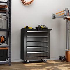 5-Drawer Tool Chest with Wheels, Steel Lockable Tool Storage Cabinet with Handle, 2 Keys for Garage, Workshop, Black