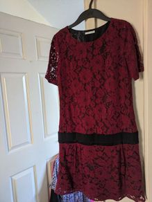 Promod Burgundy Lace Drop Waist 1920s Dress Size 10